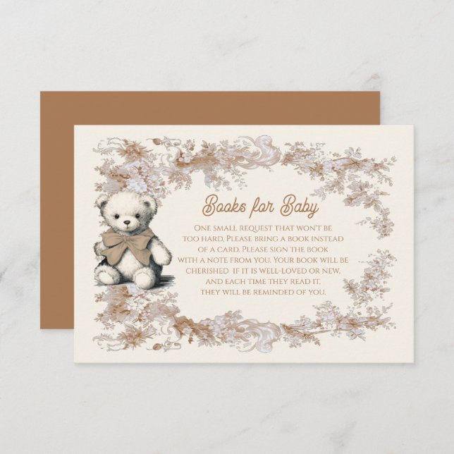 Toile Neutral Teddy Bear Books for Baby Invitation (Front/Back)