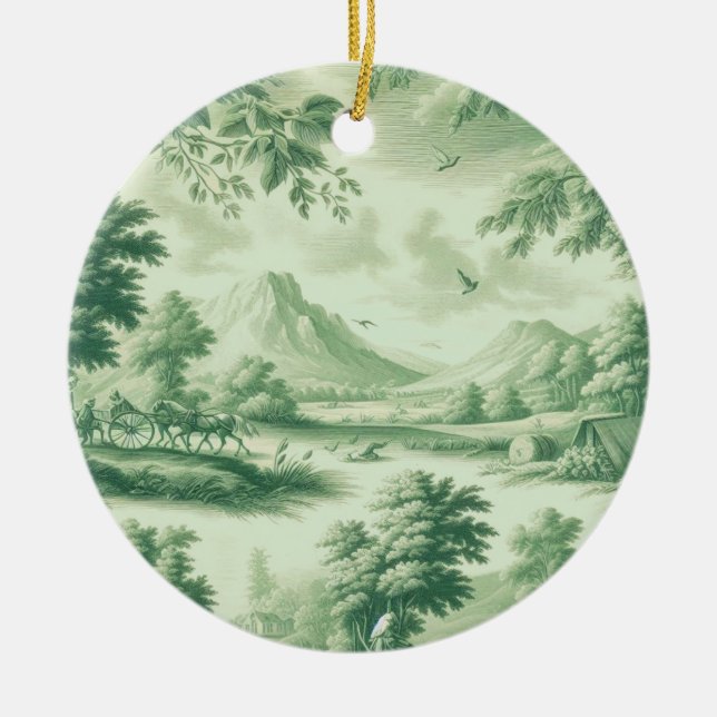Toile Nostalgic Charm Scenic  Ceramic Ornament (Front)