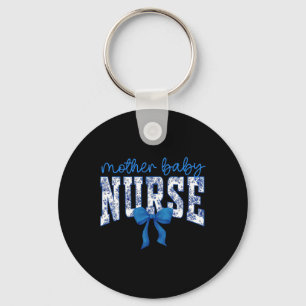 Toile Nurse Bow Blue Coquette Mother Ba Key Ring
