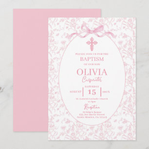 Toile Pink Baptism Invitation
