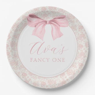 Toile Pink Bow Birthday Paper Plates