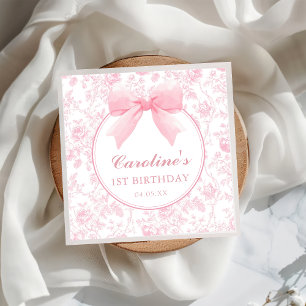 Toile Pink Bow Floral Chinoiserie Birthday Napkins