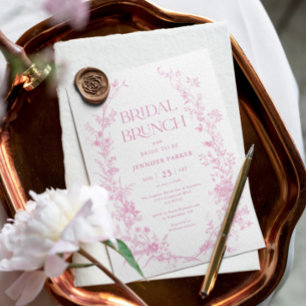 Toile Pink Floral Bridal Brunch  Invitation