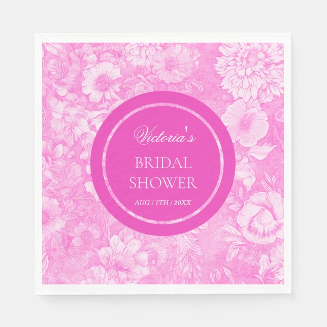 Toile Pink Floral Elegant Bridal Shower  Napkin (Front)