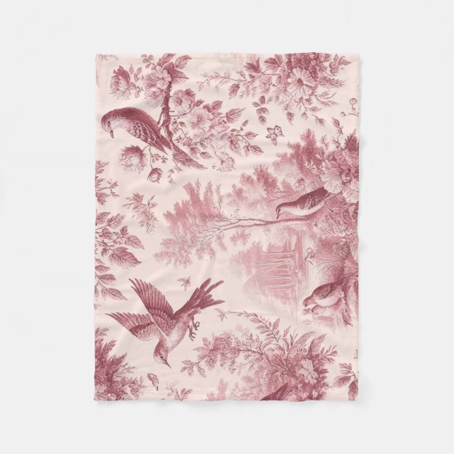 Toile Pink vinatge Fleece Blanket (Front)