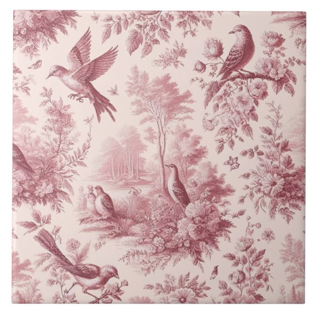 Toile Pink Vintage Ceramic Tile (Front)