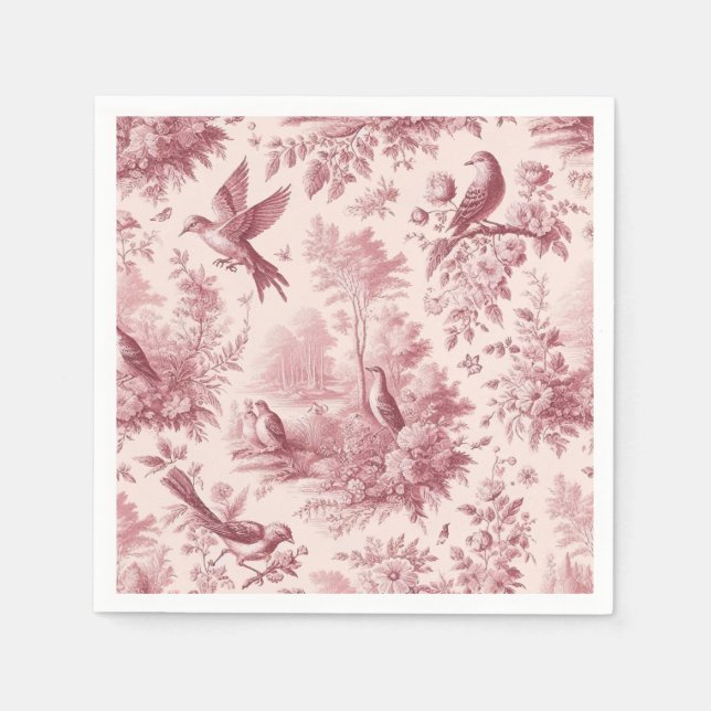 Toile Pink Vintage Paper Napkin (Front)