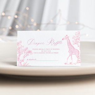 Toile pink Whimsical Safari Diaper raffle ticket Enclosure Card