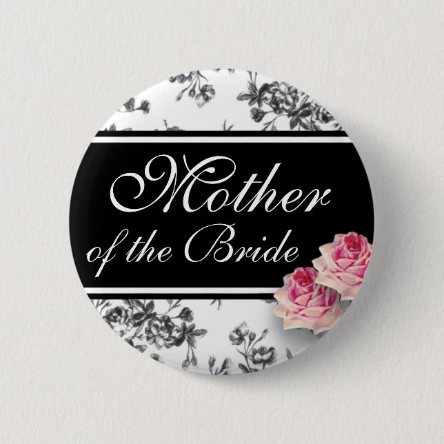 Toile Roses Wedding Party Button (Front)