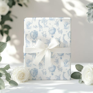 Toile Safari animals Blue Hot air balloons Wrapping Paper