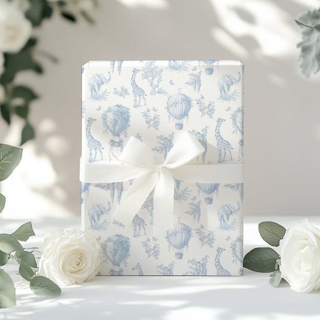 Toile Safari animals Blue Hot air balloons Wrapping Paper (Creator Uploaded)