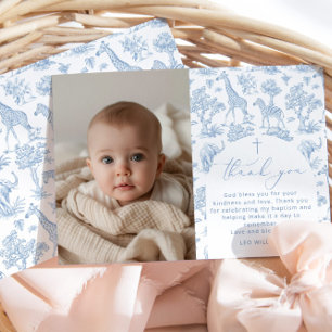 Toile Safari Boy Baptism Thank you card