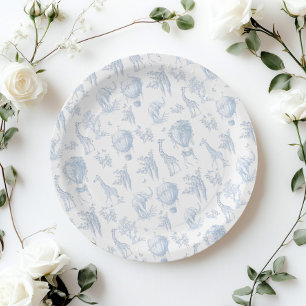 Toile Safari Hot Air Balloons Baby shower Paper Plate