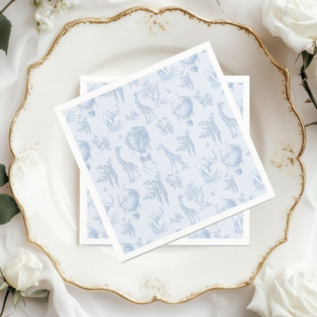 Toile Safari Hot Air Balloons Blue Baby shower Napkin (Creator Uploaded)