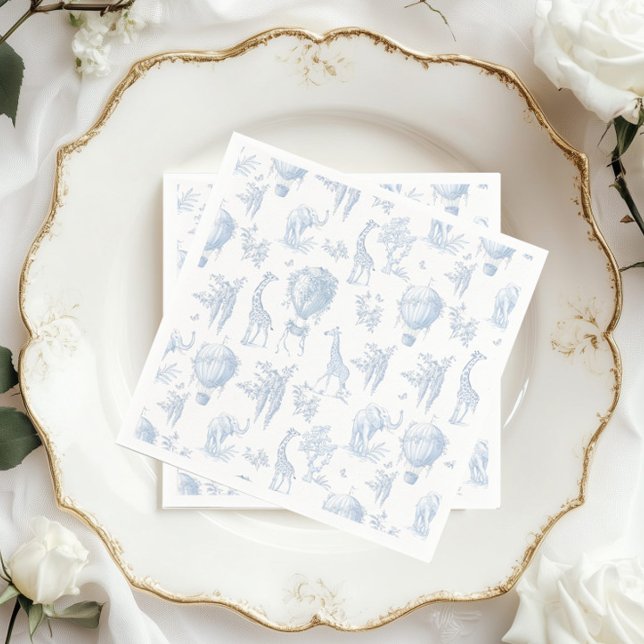 Toile Safari Hot Air Balloons Blue Baby shower Napkin (Creator Uploaded)