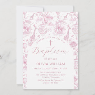 Toile Safari Pink girl Baptism invitation