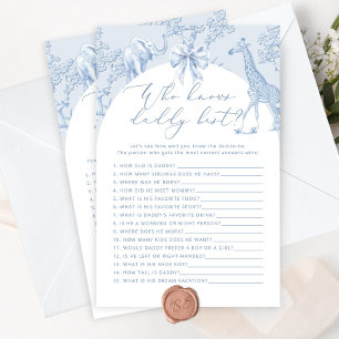 Toile Safari Who knows daddy best baby shower game