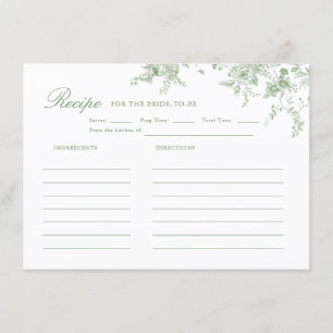 Toile Sage Green Floral Bridal Shower Recipe Enclosure Card