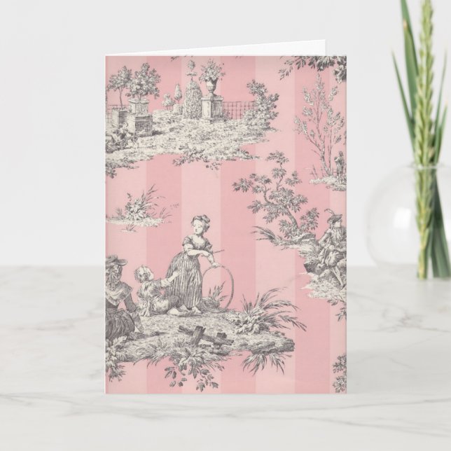 Toile Scene with Pink Stripes Card (Front)