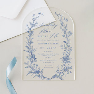 Toile Something Blue Bridal Shower Arch Acrylic Invitations