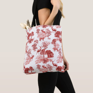 Toile Stag Buck Deer and Fox Wild Forest Pattern Tote Bag