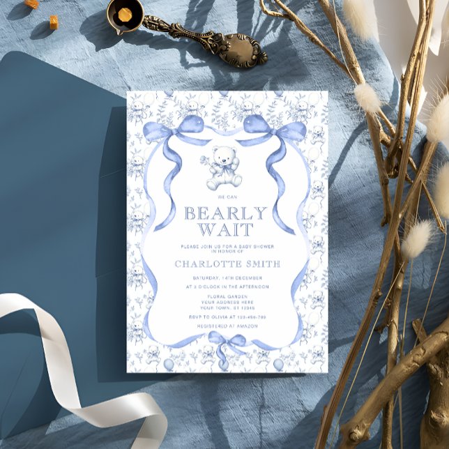 Toile Teddy Bear Baby Shower Invitation (Creator Uploaded)