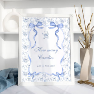 Toile Teddy Bear Bow Guess How Many Candies Poster