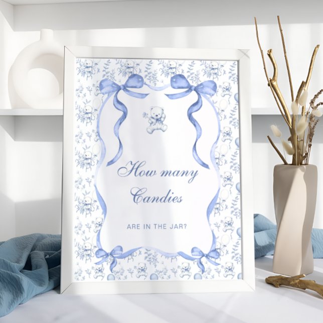 Toile Teddy Bear Bow Guess How Many Candies Poster (Creator Uploaded)