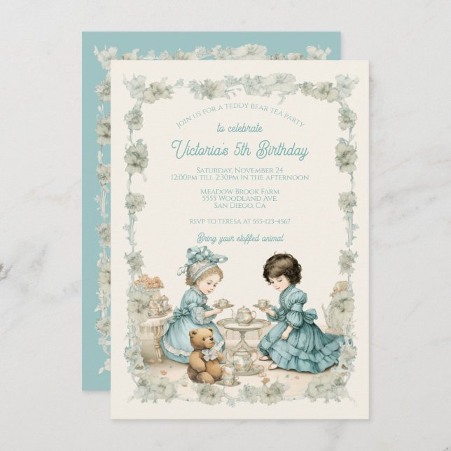 Toile Teddy Bear Picnic Tea Party Birthday  Invitation (Front/Back)