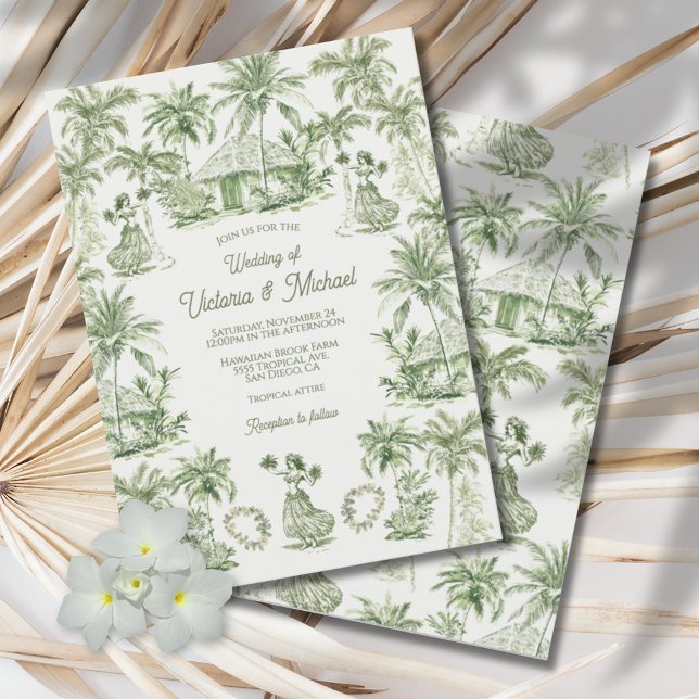 Toile Tropical Hawaiian Island Wedding Invitation (Creator Uploaded)