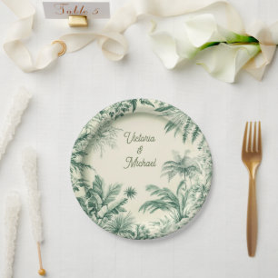 Toile Tropical Hawaiian Island Wedding Paper Plate