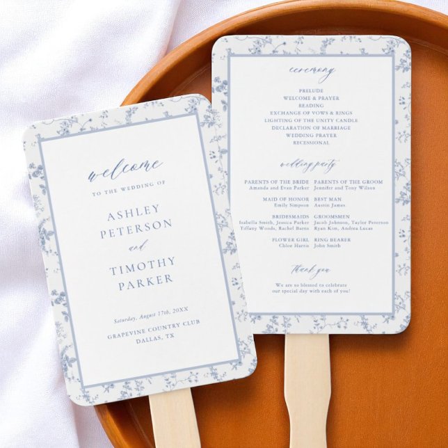 Toile Victorian Blue Floral Wedding Ceremony Hand Fan (Creator Uploaded)