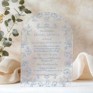 Toile vintage Chinoiserie floral Bridal Shower Acrylic Invitations