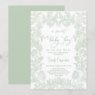 Toile Vintage frame Baby Shower Boy Invitation