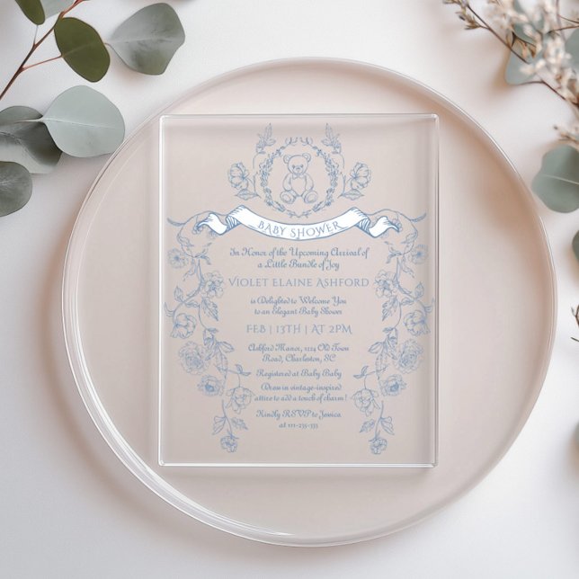 Toile vintage frame Chinoiserie Baby Shower Acrylic Invitations (Creator Uploaded)