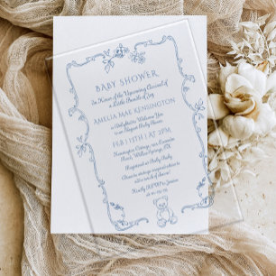 Toile vintage frame teddy bear Baby Shower Acrylic Invitations