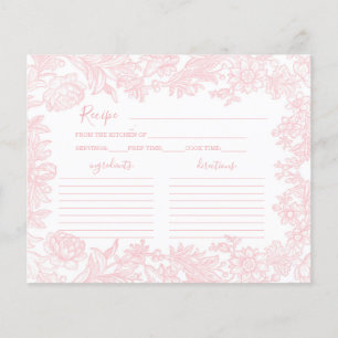 Toile vintage pink Bridal Shower Recipe Card