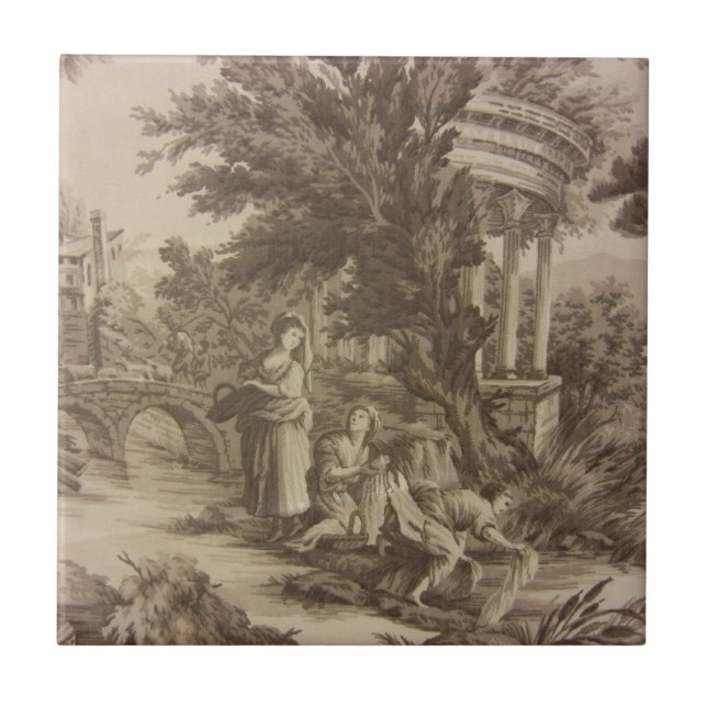 Toile - Wash Day at the River Ceramic Tile (Front)