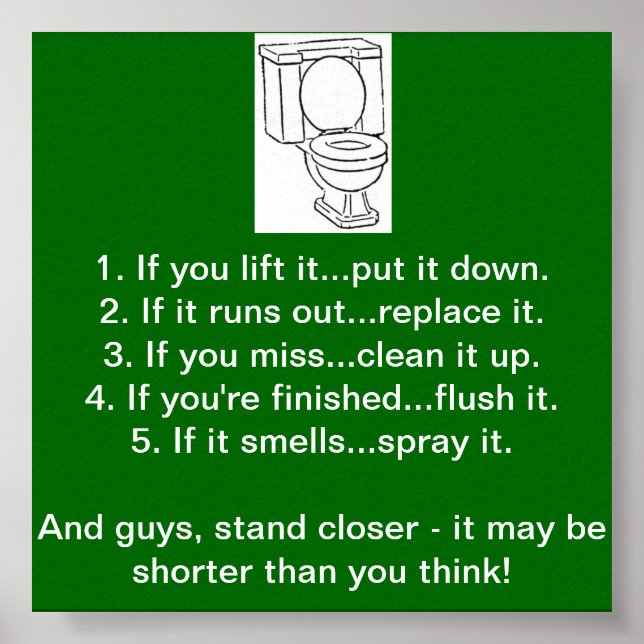 TOILET BATHROOM RULES POSTER (Front)