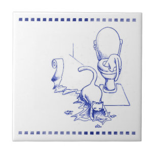 Toilet Drinking Kitty Cat Bathroom Toile Look Ceramic Tile