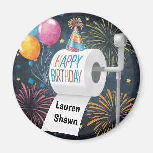 Toilet paper birthday hat balloons fireworks magnet