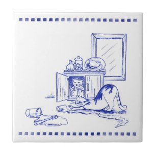 Toilet Paper Fun Kitty Cats Bathroom Toile Look Ceramic Tile