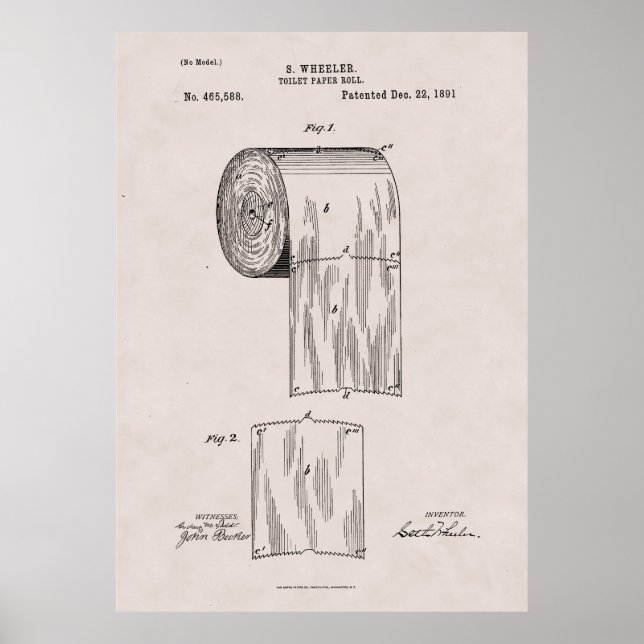 Toilet Paper Patent No. 465,588 by S. Wheeler 1891 Poster (Front)