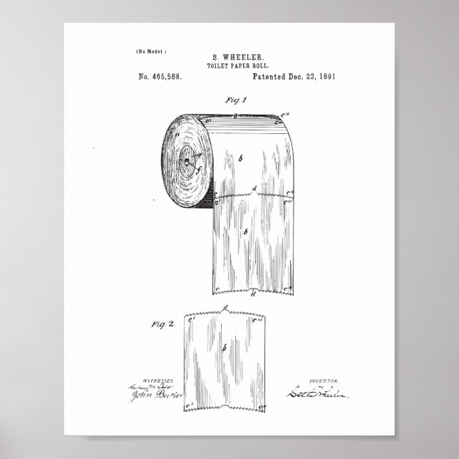 Toilet Paper Patent Poster, Bathroom Print Decor (Front)