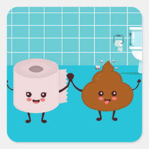 Toilet Paper & Poop Buddies – Cute Cartoon Friends Square Sticker