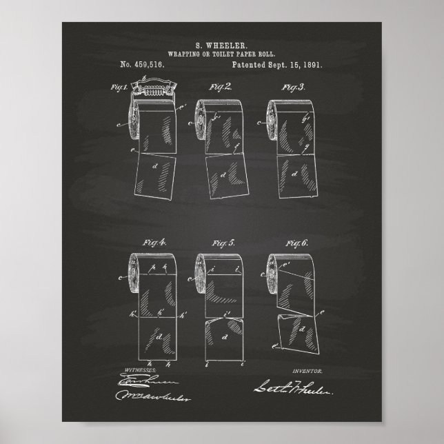 Toilet Paper Roll 1891 Patent Art Chalkboard Poster (Front)