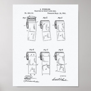 Toilet Paper Roll 1891 Patent Art White Paper Poster