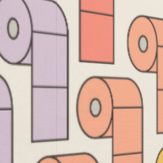 Toilet paper rolls in kitschy 1950s rainbow colour wallpaper