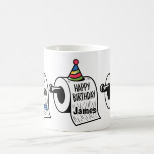 Toilet paper with birthda hat drawing coffee mug