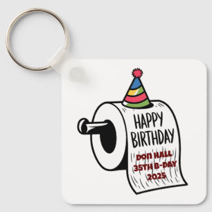 Toilet paper with hat  funny birthday key ring